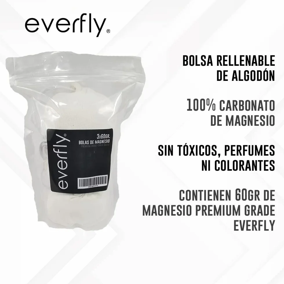 Everfly Magnesite in Polvere 3x60gr Chalk Bag Gesso Crossfit Arrampicata Calisthenics Sollevamento Pesi Palestra Dry Hands Grip