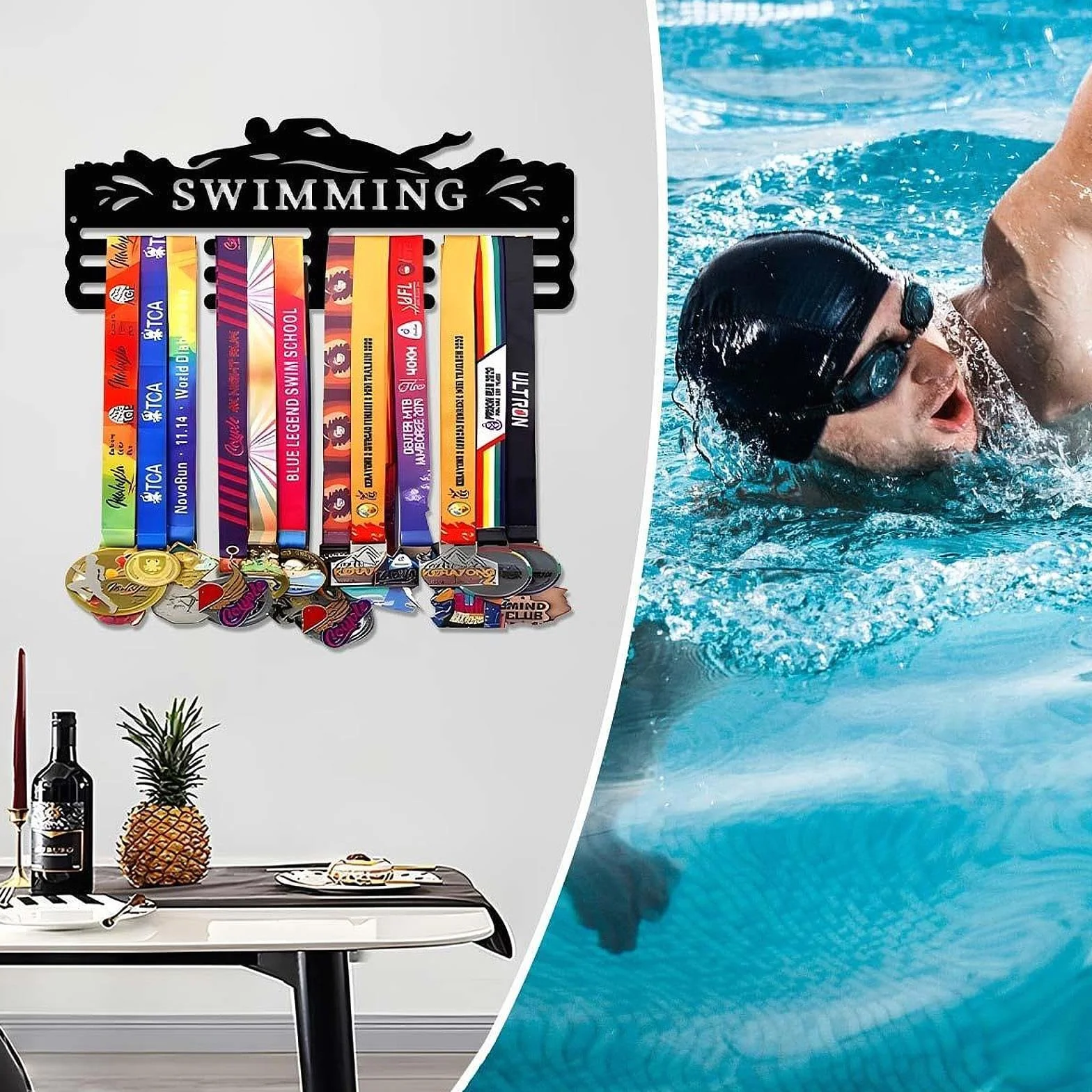 Espositore per Medaglie Porta Medaglie Sospeso Robusto Nuoto