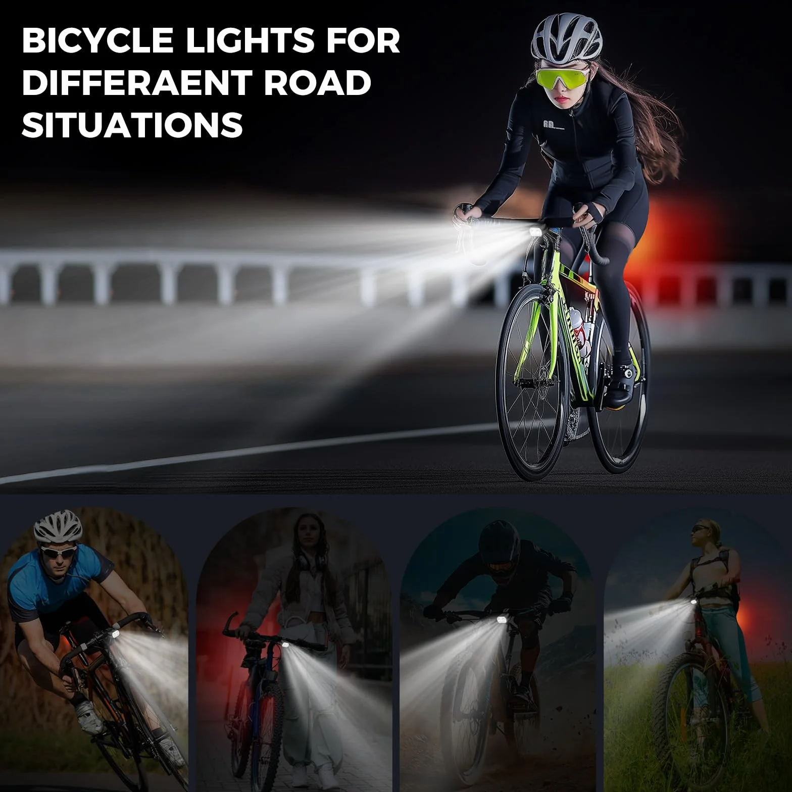 Luci Bicicletta LED USB Ricaricabili Anteriore Posteriori per MTB Bici