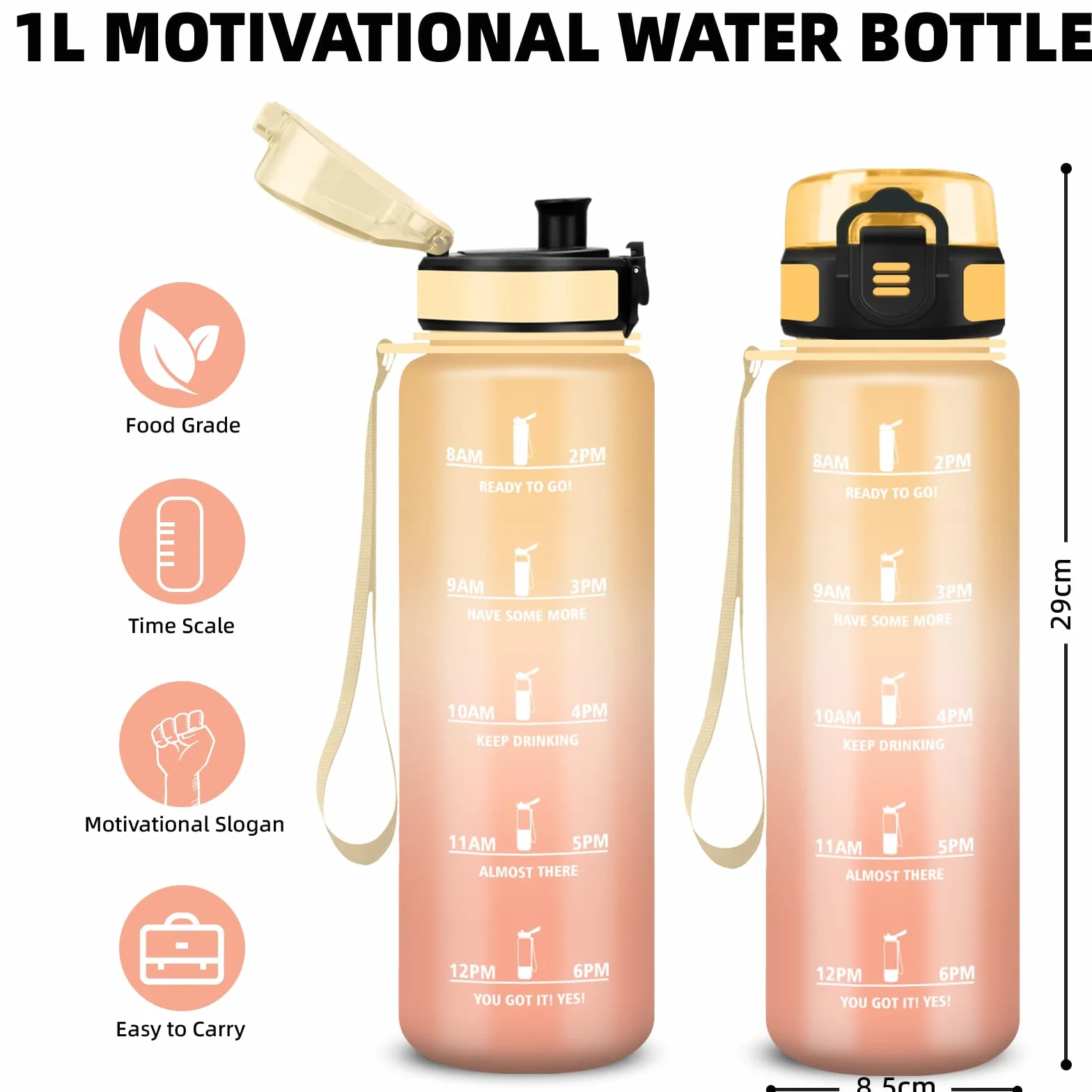 Borraccia 1 Litro Palestra Motivazionale Senza Perdite Borraccia Acqua Campeggio Fitness Viaggio