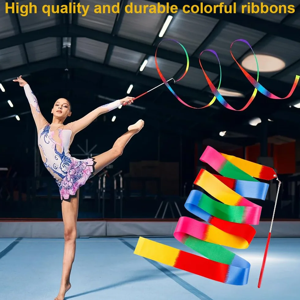 Nastro Ginnastica Ritmica Bambina 2M con Bastoni, Nastri da Danza per Bambini Allenamento