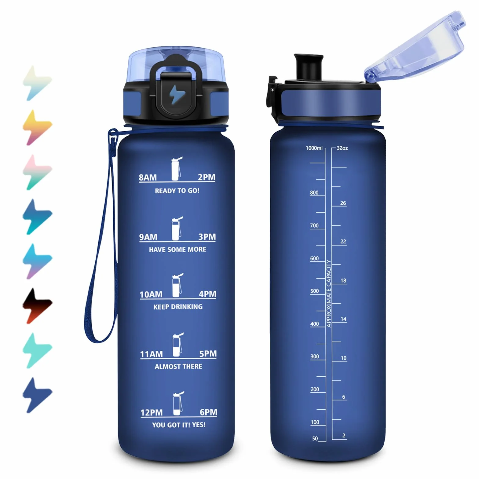 Borraccia Sportiva 1 Litro con Filtro, Motivazionale con Scala Temporale, Riutilizzabile, a Prova di Perdite per Palestra, Campeggio, Corsa