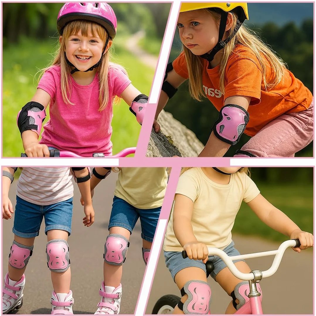Set di Protezioni per Bambini 6 Pezzi, Ginocchiere Gomitiere Regolabili per Skateboard Bicicletta Pattinaggio