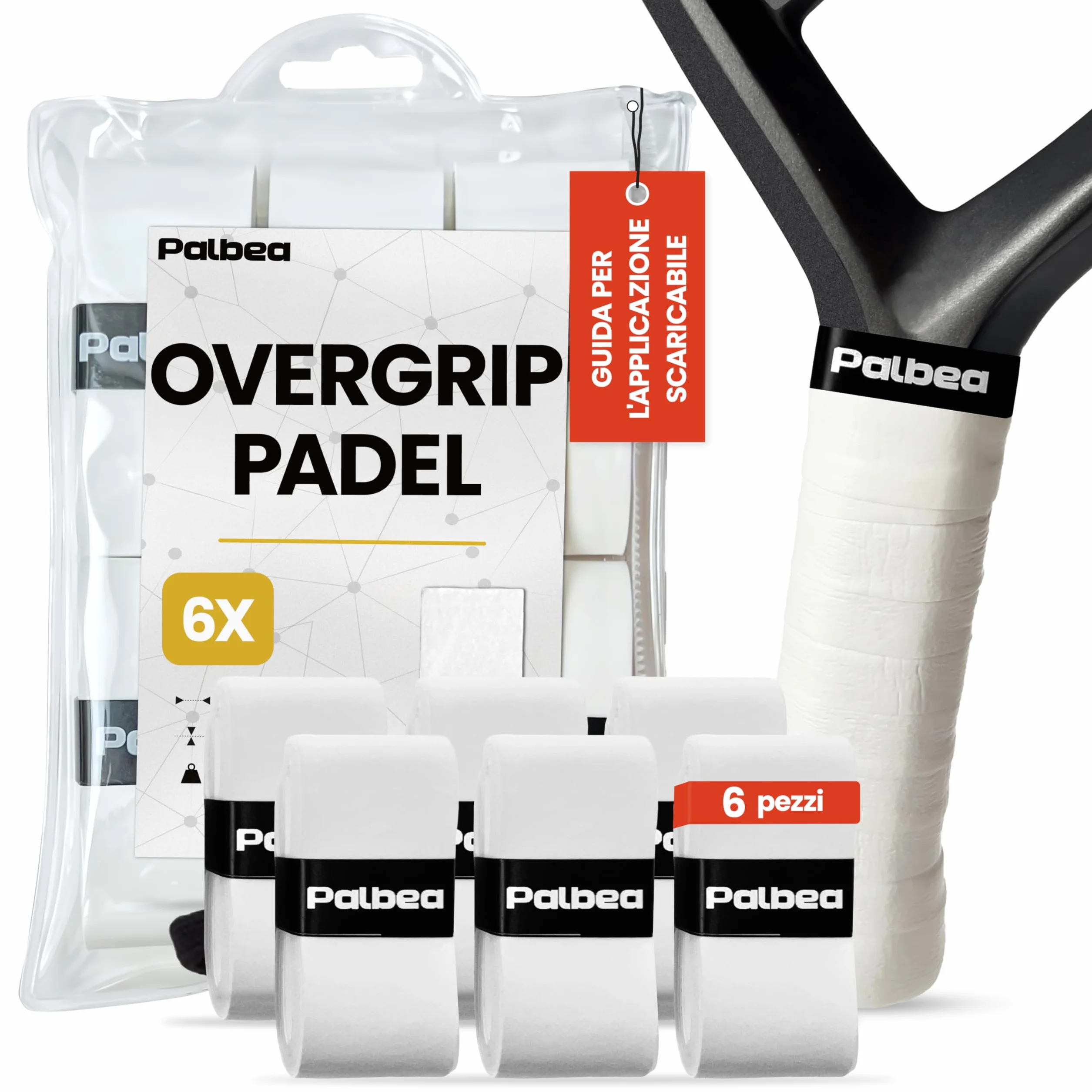 Palbea OverGrip Padel Bianco Extra Aderente Confezione da 3/6/12/22/60 Pezzi - Grip Padel Antiscivolo - Elevato Assorbimento del Sudore - Superficie Morbida