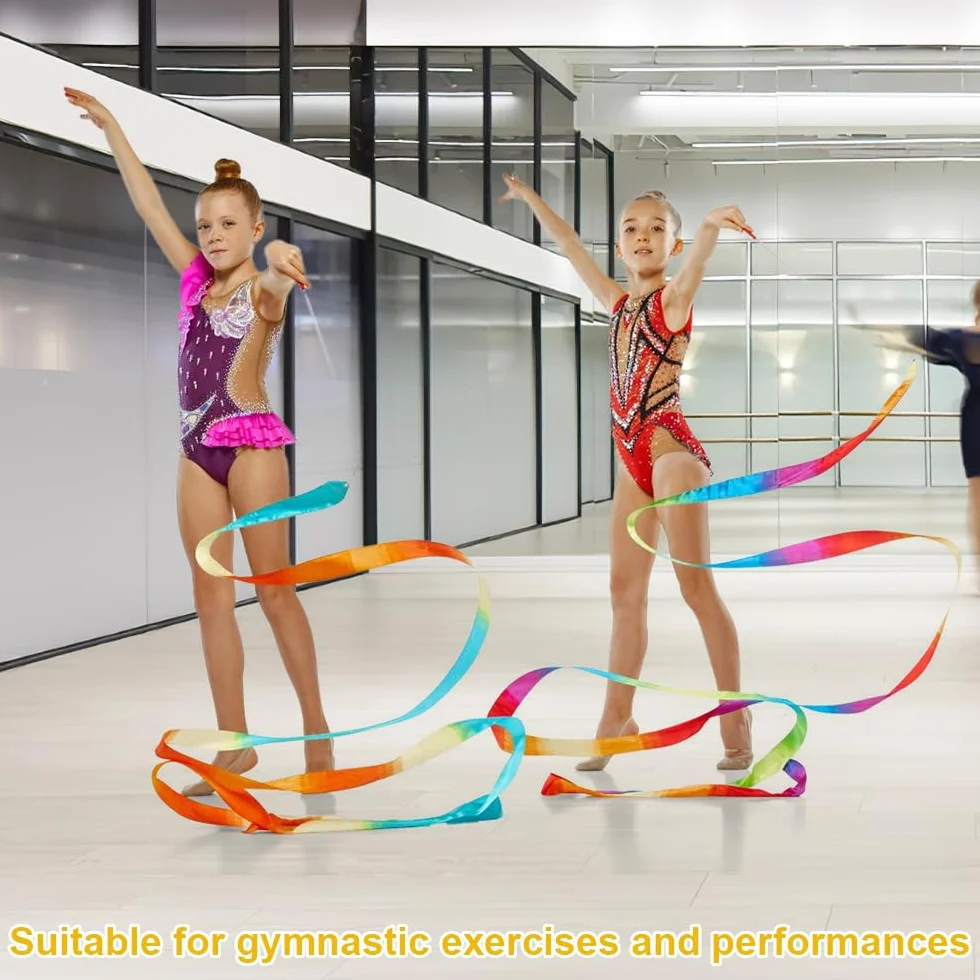 Nastro Ginnastica Ritmica Bambina 2M con Bastoni, Nastri da Danza per Bambini Allenamento