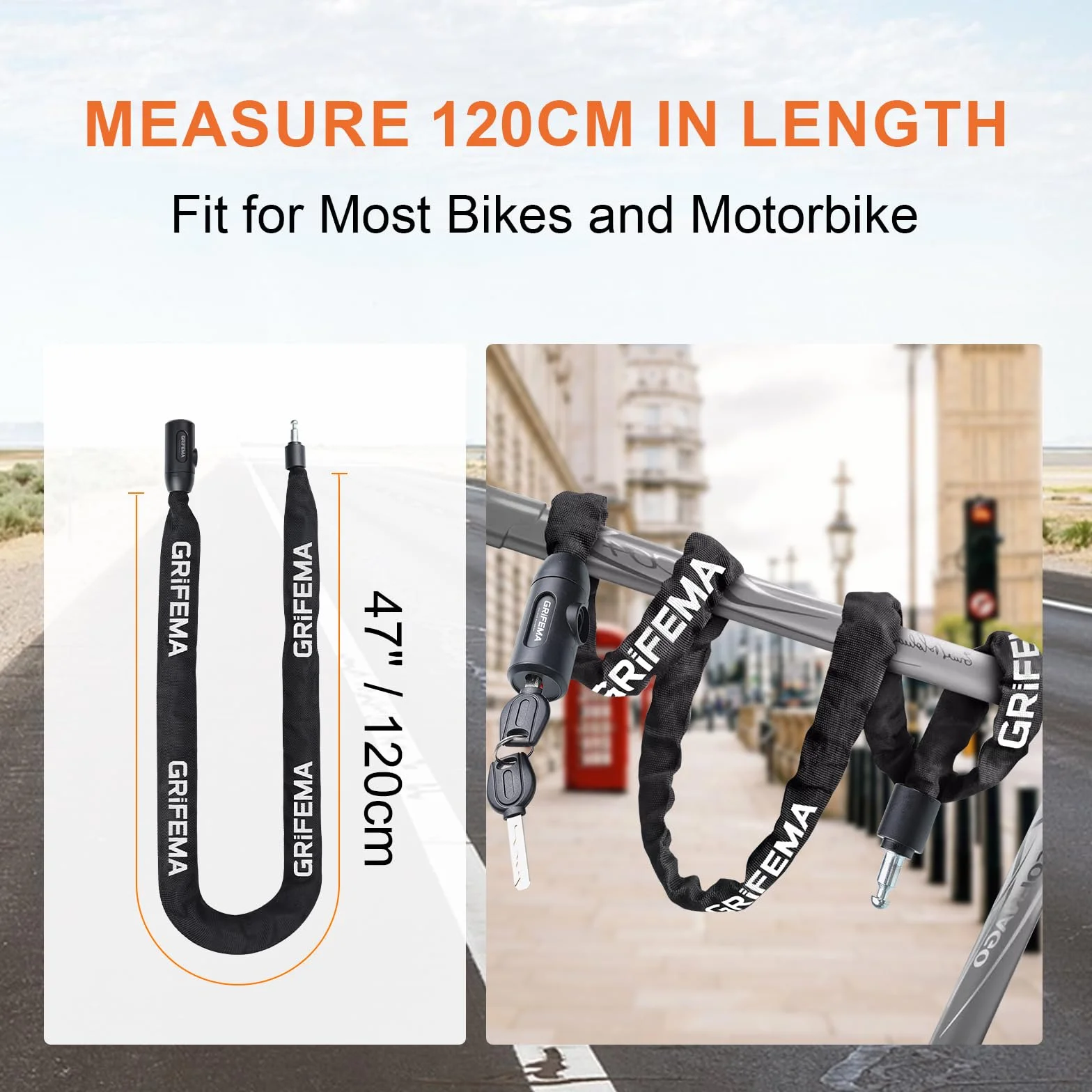 GRIFEMA GA1201-12 Lucchetto antifurto per bicicletta a catena 120 cm nero