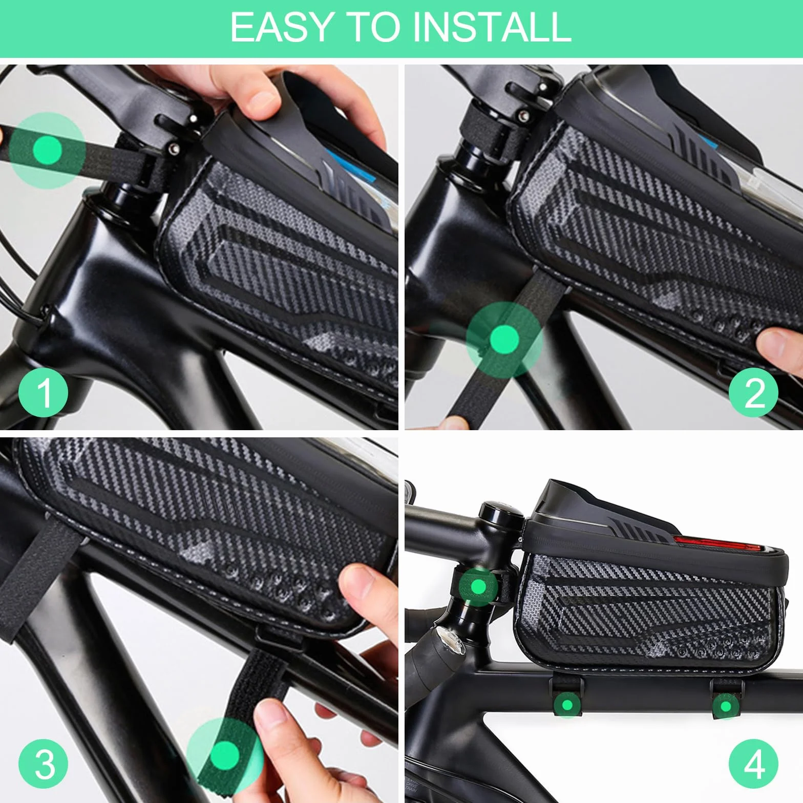 Borsa Telaio da Bicicletta Impermeabile 6.8 Pollici Touchscreen TPU Sgancio Rapido, Accessori MTB