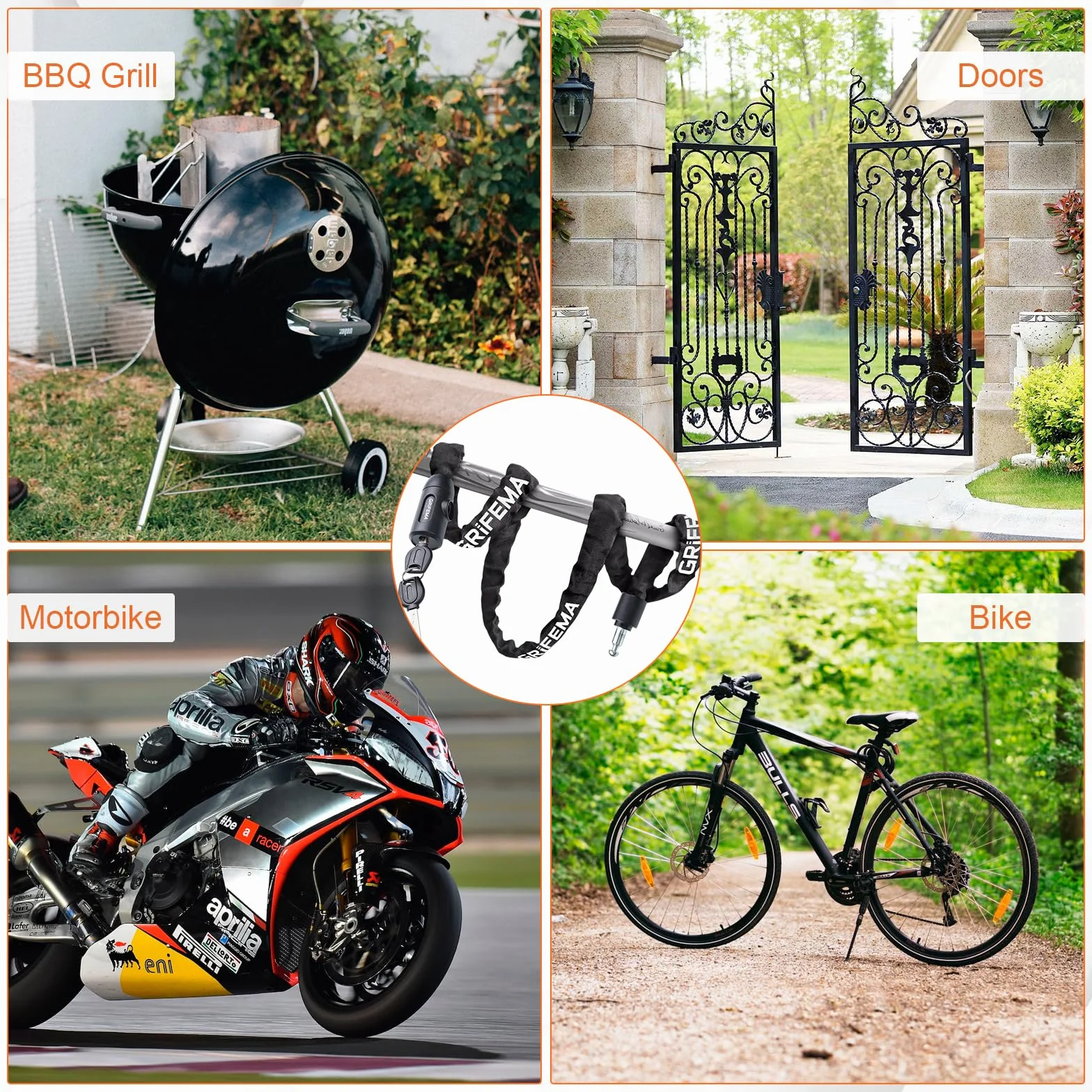 GRIFEMA GA1201-12 Lucchetto antifurto per bicicletta a catena 120 cm nero