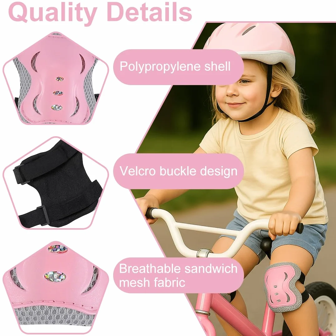 Set di Protezioni per Bambini 6 Pezzi, Ginocchiere Gomitiere Regolabili per Skateboard Bicicletta Pattinaggio