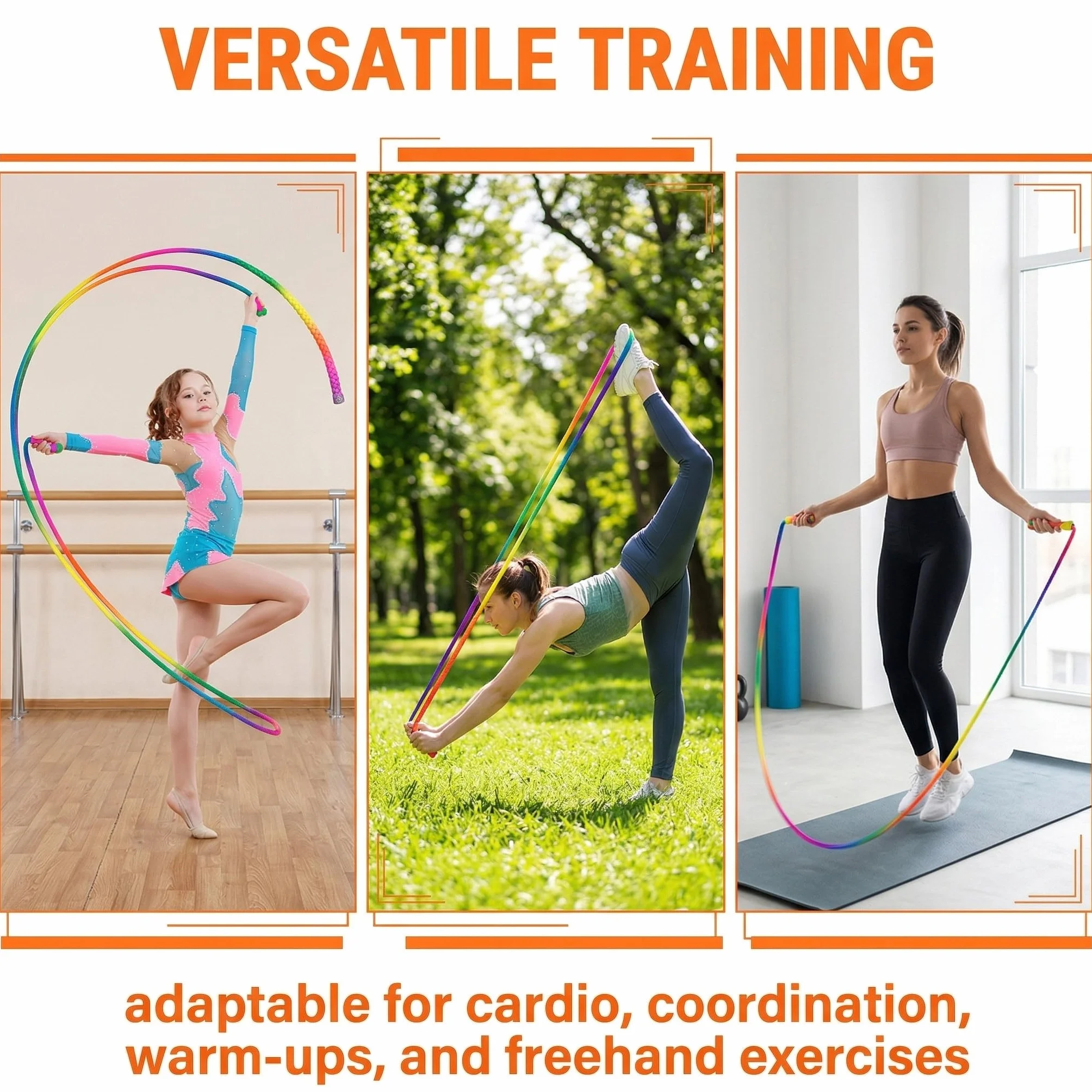 Corda Ginnastica Ritmica Arcobaleno 3M 8mm Allenamento Competizione