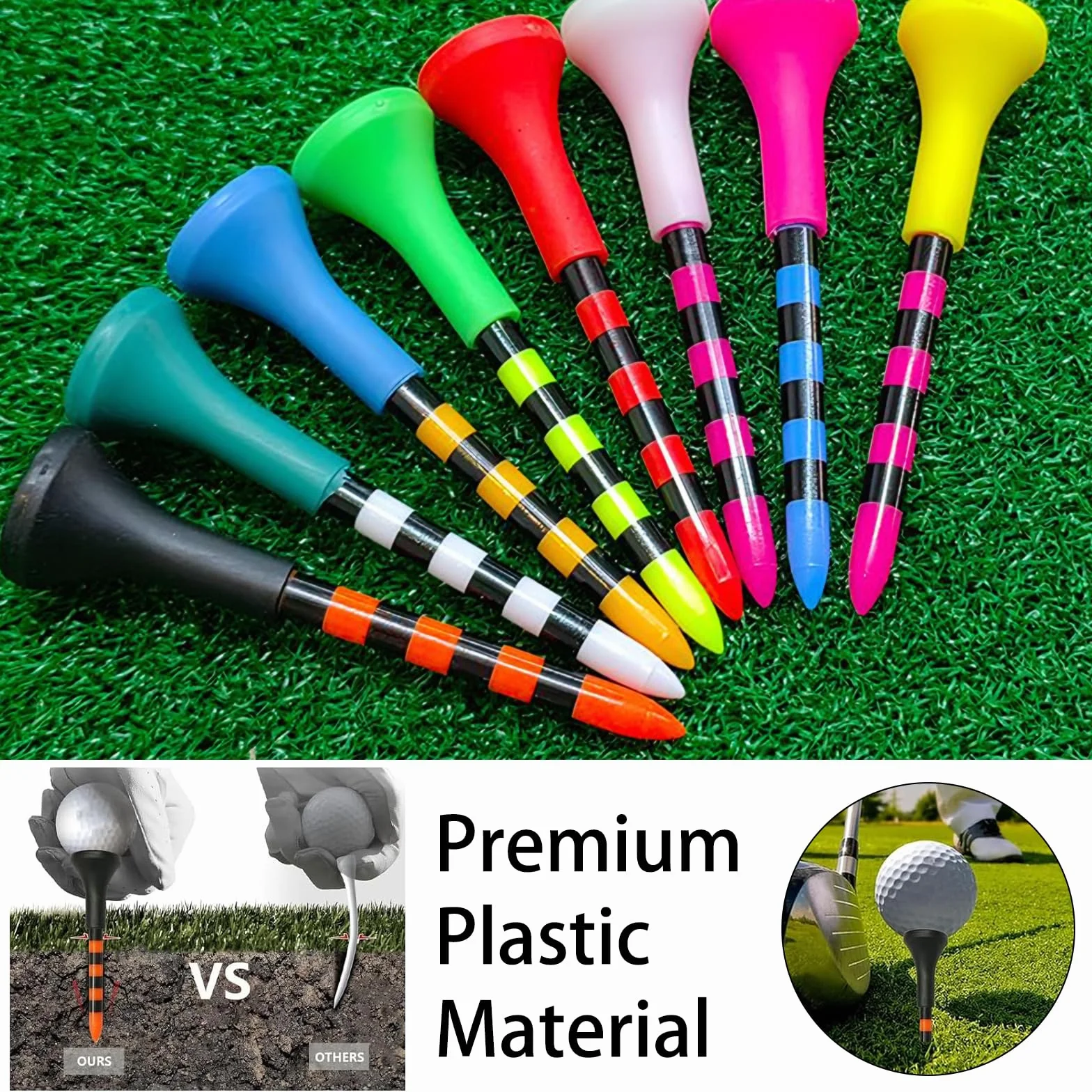 Tee da Golf Colorati 50 Pezzi in Plastica Resistente con Gomma Ammortizzata 83 mm per Allenamento