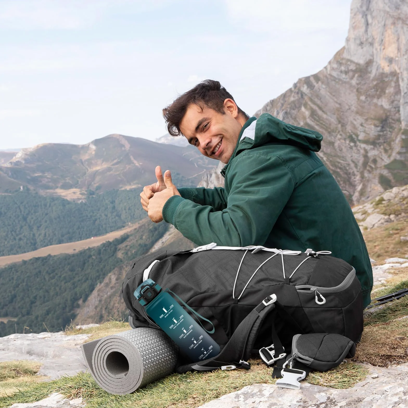 Borraccia Sportiva 1 Litro con Cannuccia e Indicatore del Tempo, a Prova di Perdite per Bicicletta, Corsa, Ufficio