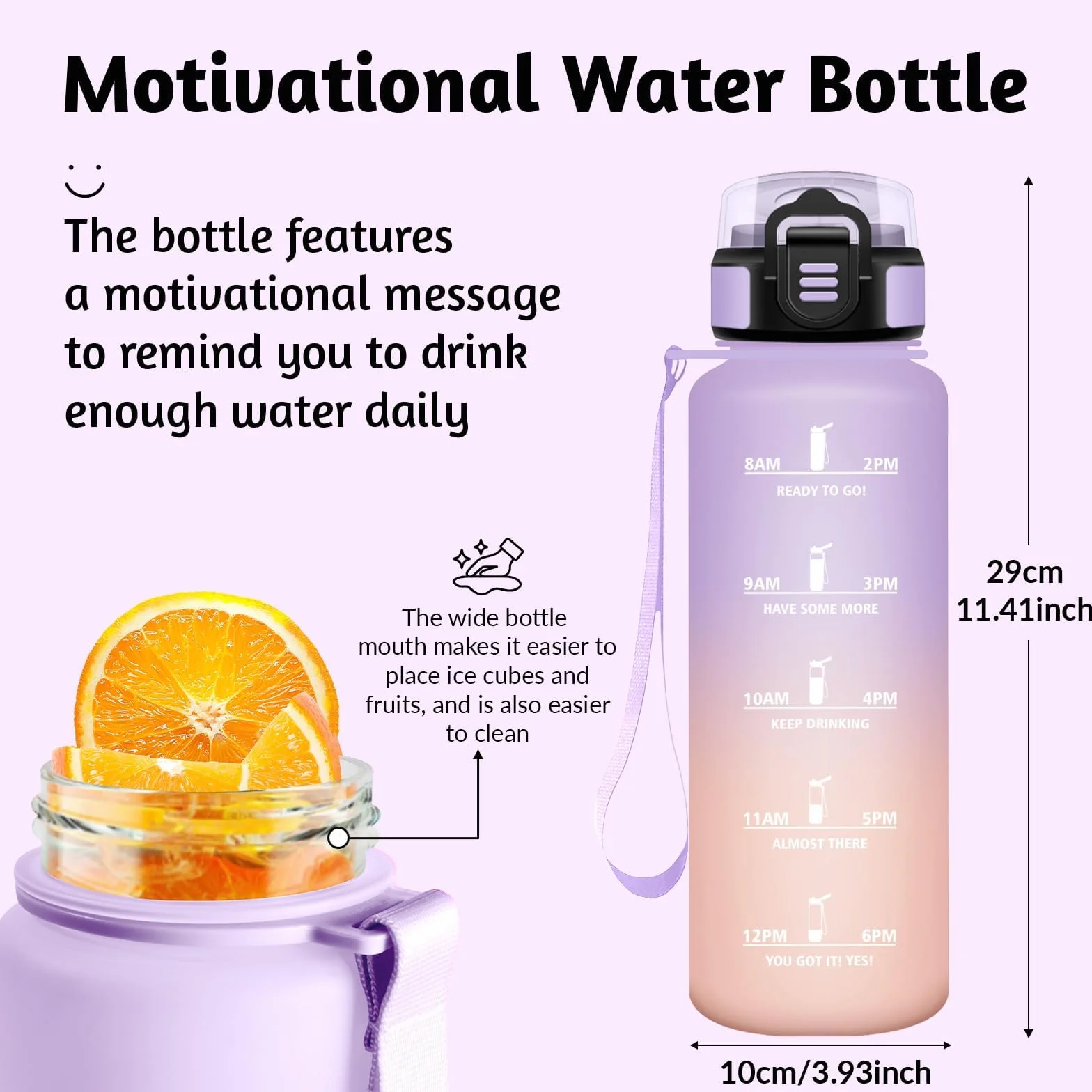 Borraccia 1500 ml Motivazionale Sportiva Lavanda chiara & Rosa chiaro