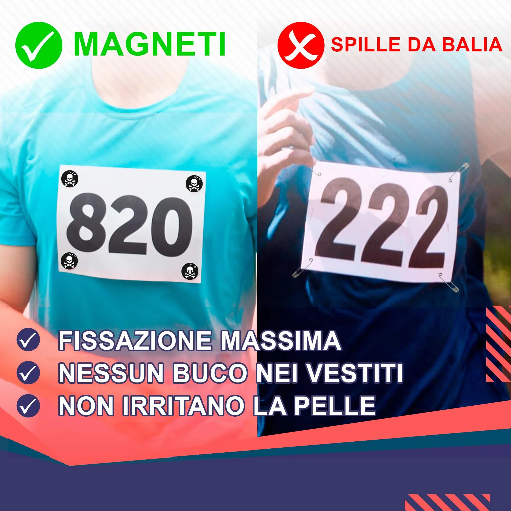 Magneti Pettorali Running Ultra Forti - 4 Pezzi - Fissaggio Sicuro per Maratona, Trail e Triathlon