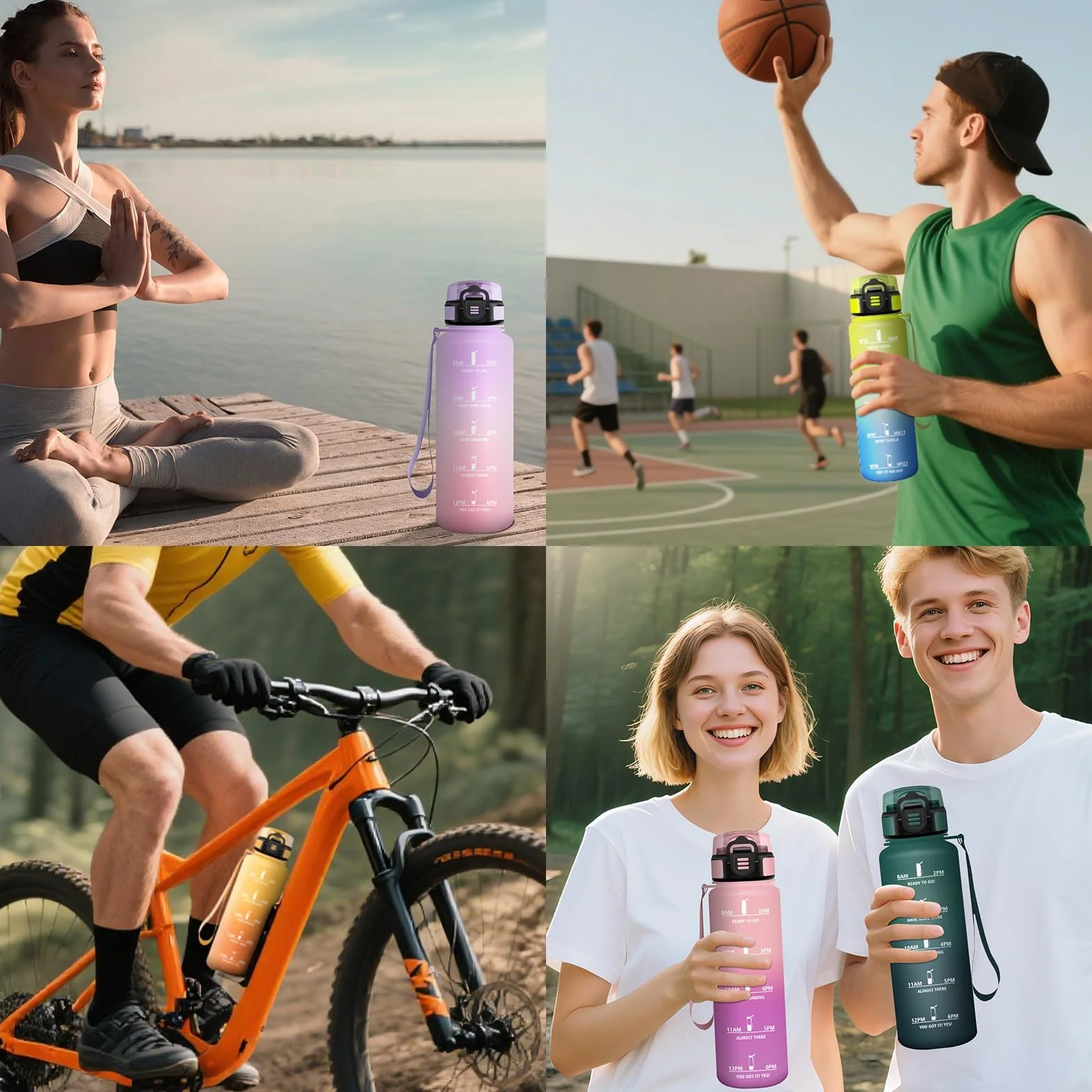 Borraccia 1500 ml Motivazionale Sportiva Lavanda chiara & Rosa chiaro
