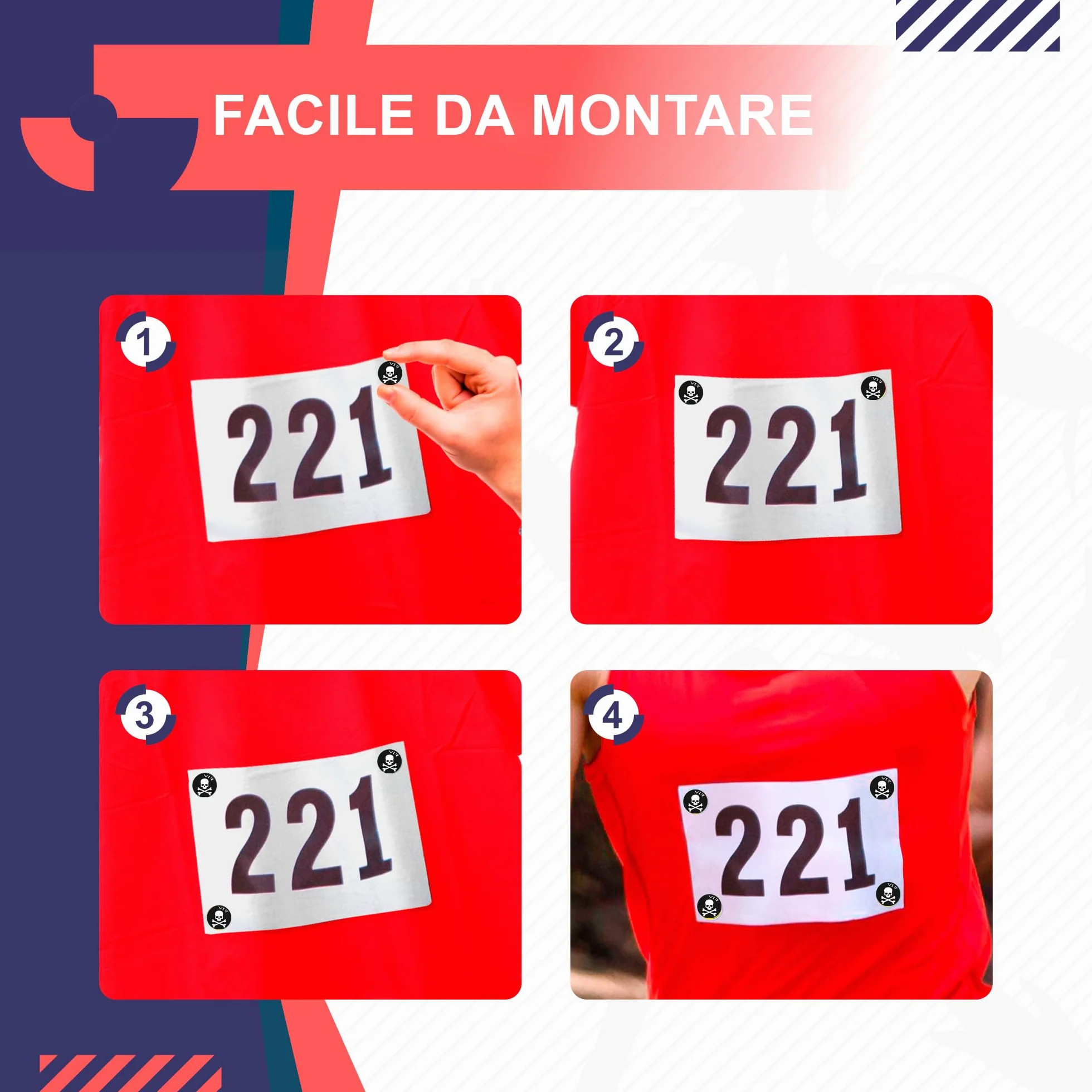 Magneti Pettorali Running Ultra Forti - 4 Pezzi - Fissaggio Sicuro per Maratona, Trail e Triathlon