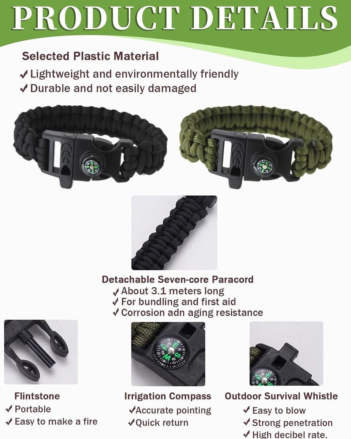 Bracciale Intrecciato in Corda Paracadute Multifunzione Sopravvivenza Outdoor