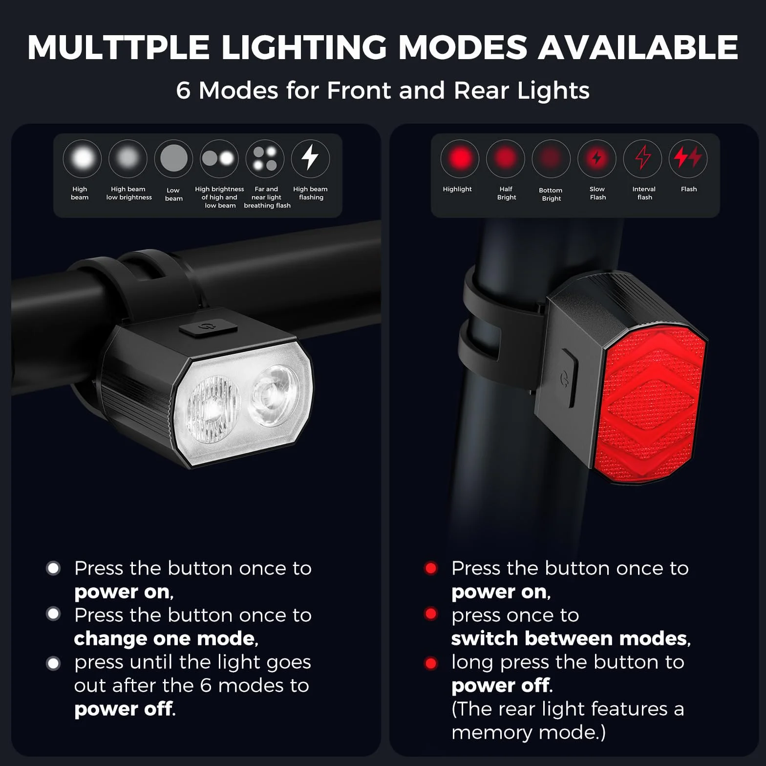 Luci Bicicletta LED USB Ricaricabili Anteriore Posteriori per MTB Bici